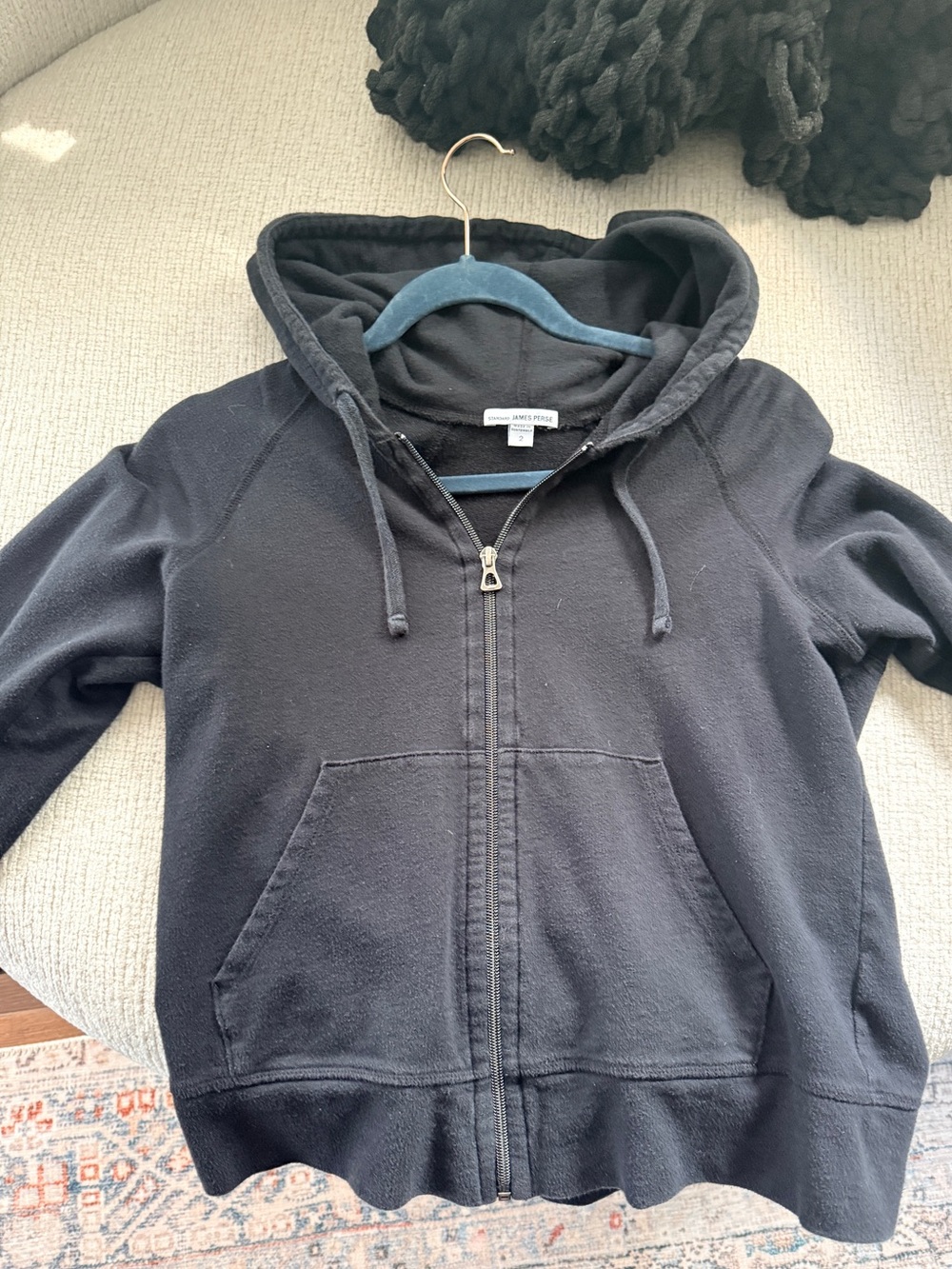 James Perse Black Zip Up Hoodie Sweatshirt Size 2